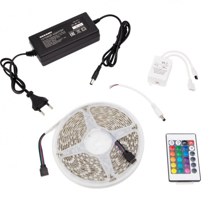 Светодиодная лента REXANT RGB 5 м с блоком питания и контроллером 142-905 Светодиодная лента REXANT RGB 5 м с блоком питания и контроллером 142-905