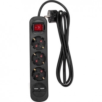 Удлинитель REXANT STANDARD 3 гнезда, 1,5м, 3х1,0мм², с/з, с выключателем, 2 USB, черный Удлинитель REXANT STANDARD 3 гнезда, 1,5м, 3х1,0мм², с/з, с выключателем, 2 USB, черный